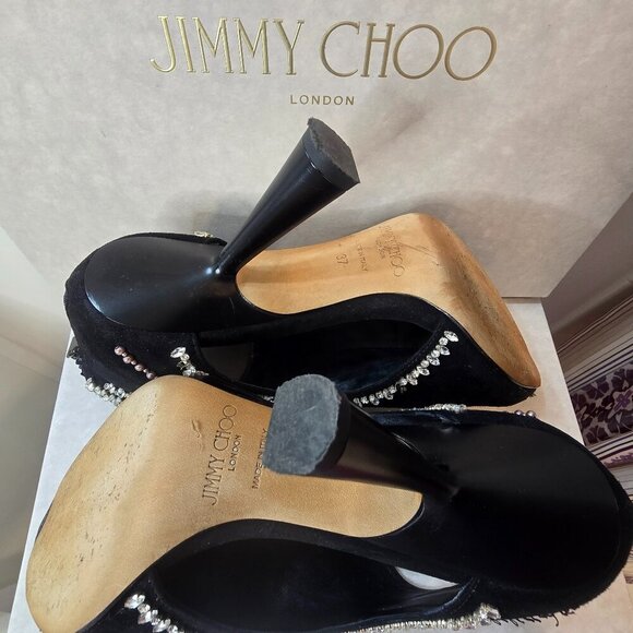 JIMMY CHOO Kendrix 100 - Suede Booties with Embroidery Black/White - Picture 10 of 15
